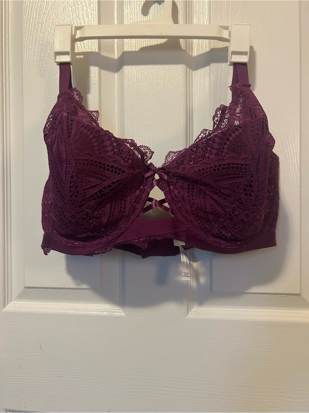 Cacique Deep Plum Lace Underwire Bra with Crisscross Detail